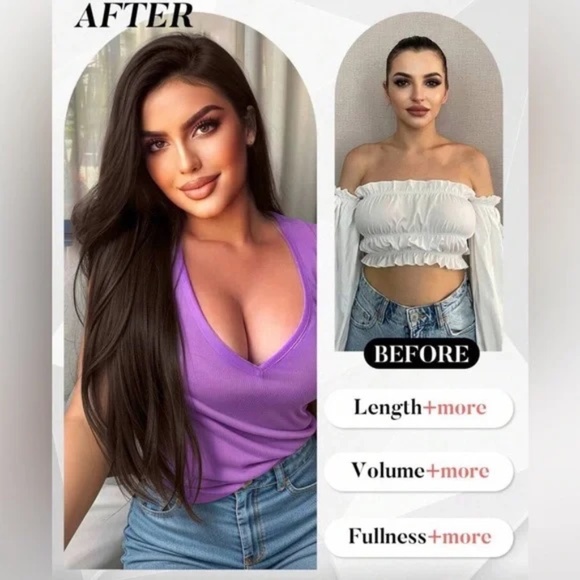 Human Hair Blend Clip-In Extensions | Long Straight Silky Hair | Dark Brown #3 - Picture 8 of 12